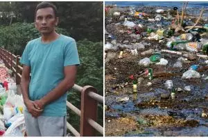 Aksi pria berdiri seharian cegah orang buang sampah ke sungai, salut