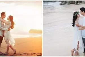 Potret 10 seleb prewedding di pantai, romantis abis