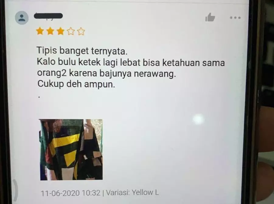 Review bahan produk olshop © Twitter