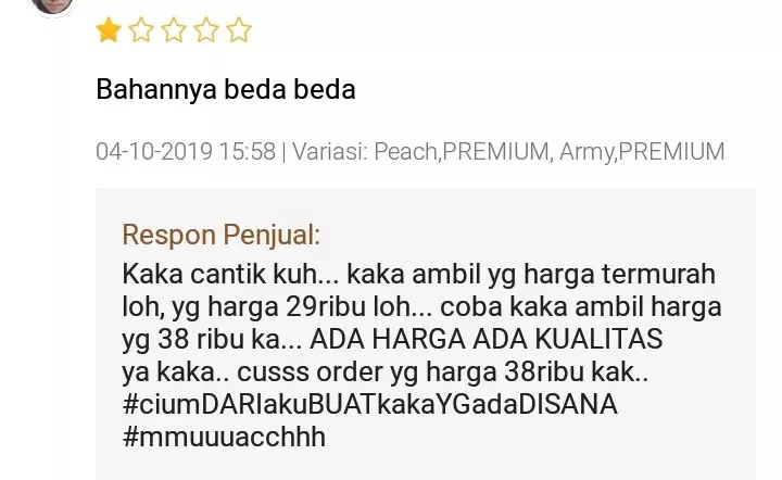 Review bahan produk olshop © Twitter