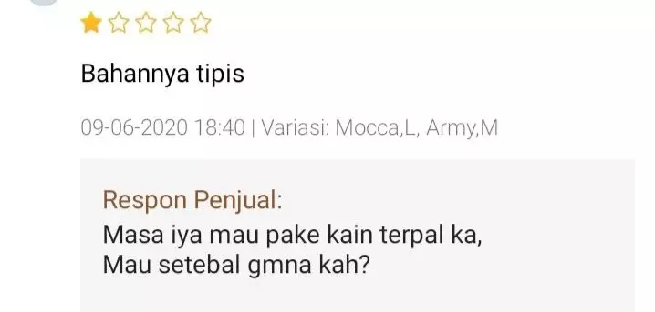 Review bahan produk olshop © Twitter