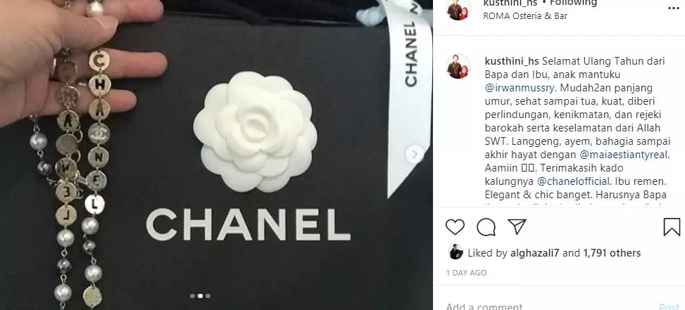 Irwan beri kalung mewah © Instagram Irwan beri kalung mewah © Instagram