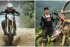 10 Potret Darius Sinathrya naik motor trail, gayanya bak anak 20-an