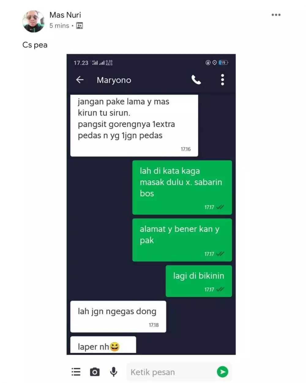 Chat order makanan di ojol © berbagai sumber