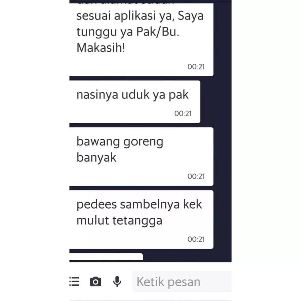 Chat order makanan di ojol © berbagai sumber