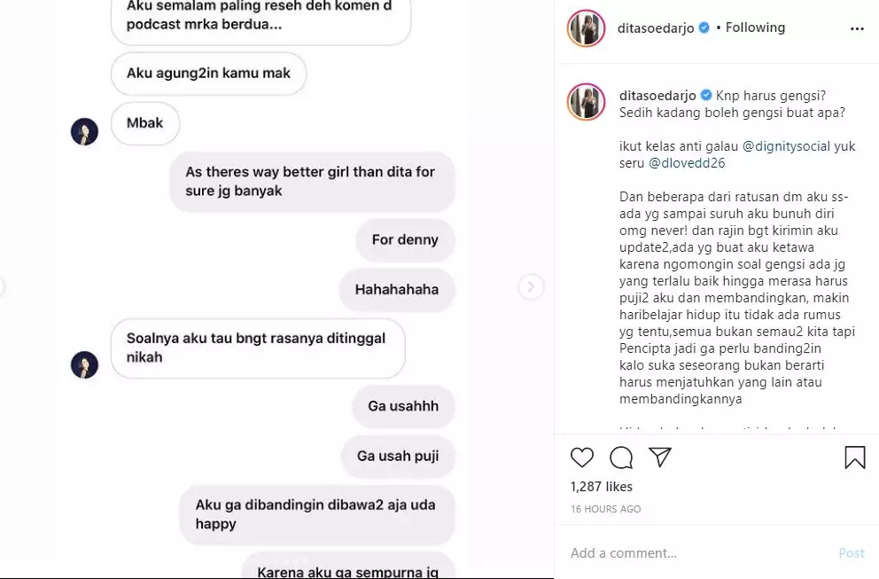 Kata bijak Dita © Instagram