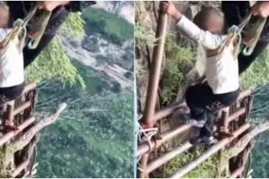 Viral video warga desa lewati 2.556 anak tangga saat beraktivitas