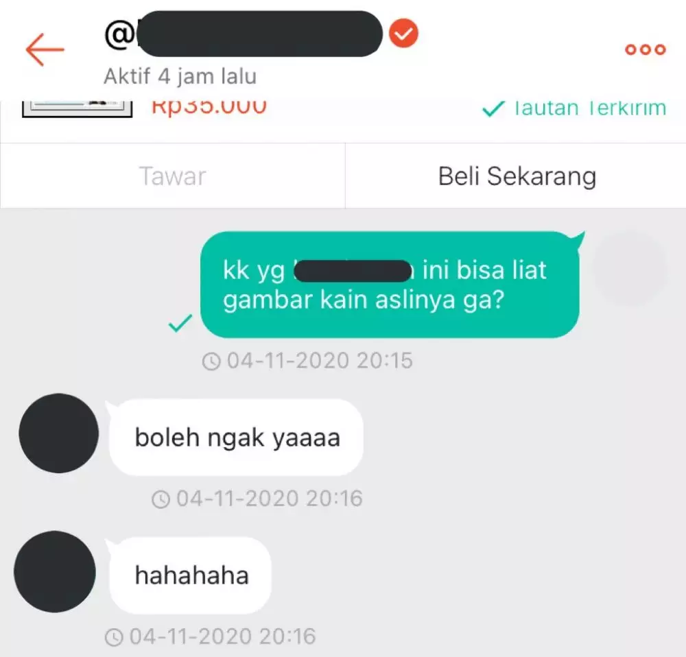 Balasan chat penjual olshop © Twitter