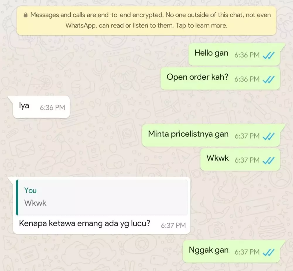 Balasan chat penjual olshop © Twitter