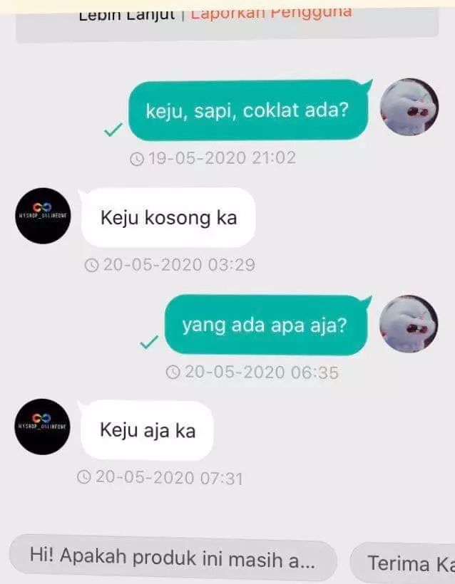 Balasan chat penjual olshop © Twitter