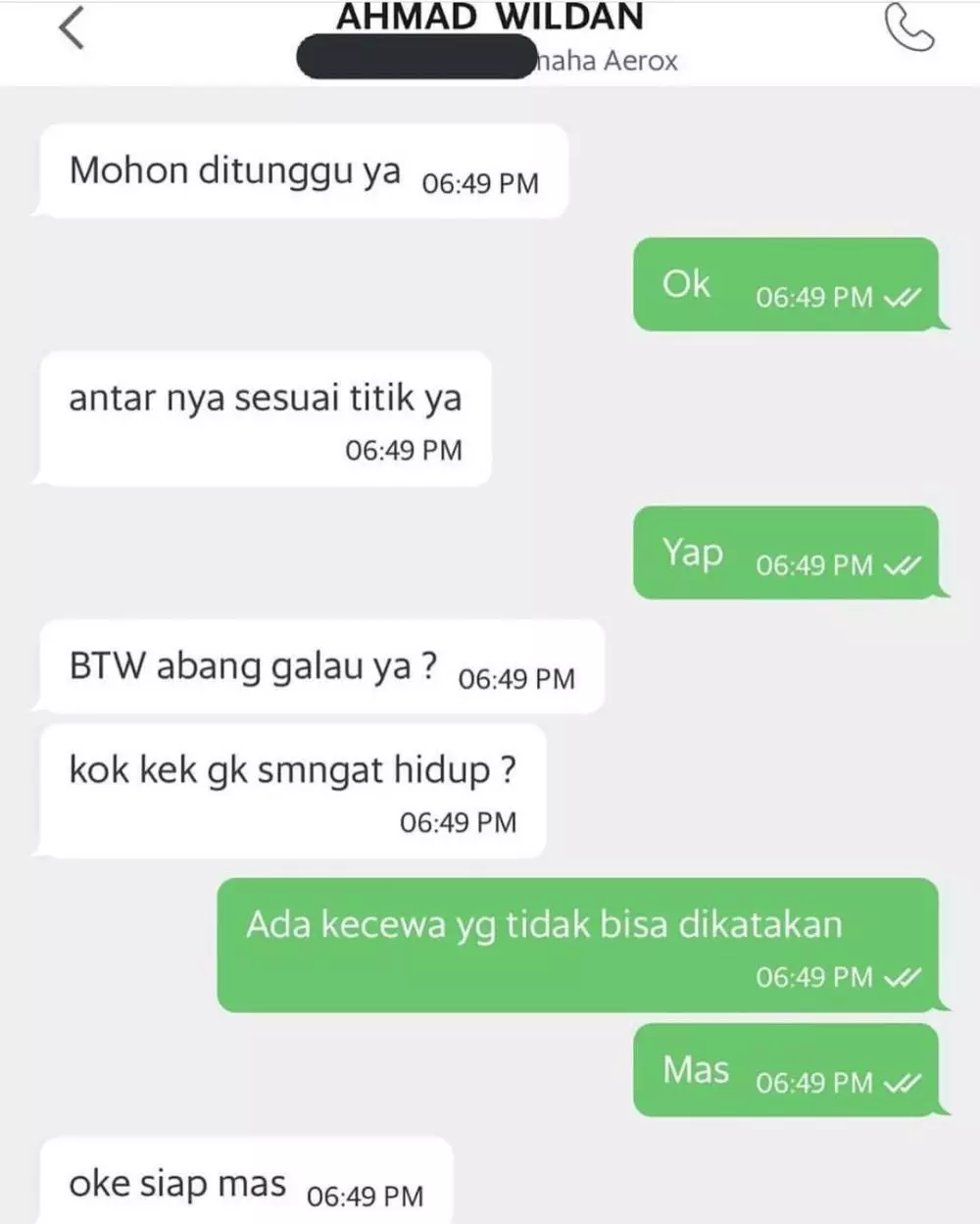 Chat curhat colongan ojek online © Instagram