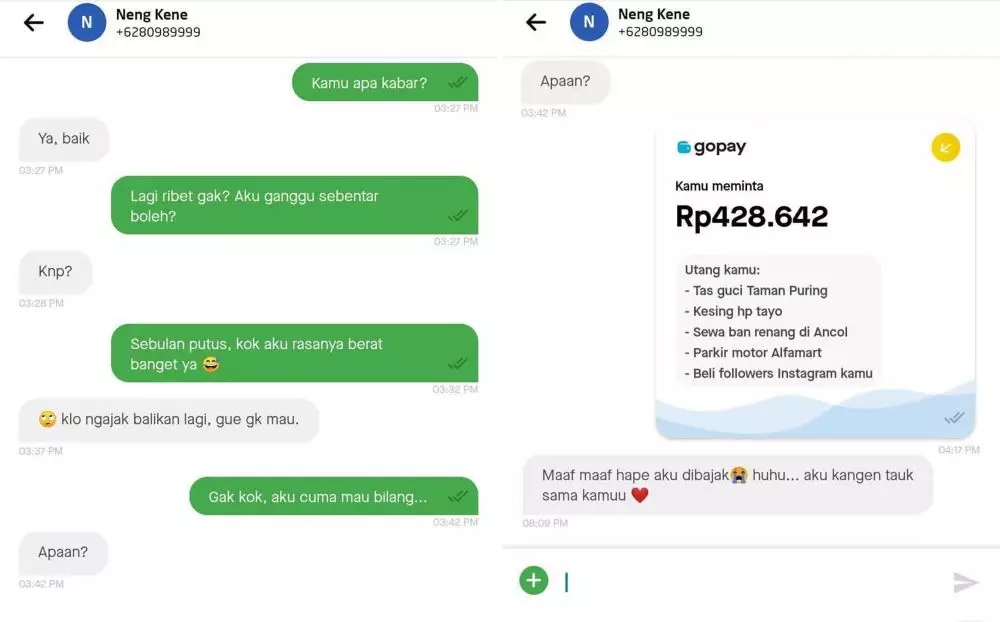 Chat curhat colongan ojek online © Instagram