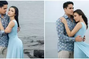 8 Gaya pemotretan Angela Gilsha & Mischa di pantai, romantis