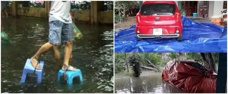 10 Aksi kreatif orang hadapi banjir ini nyeleneh dan bikin cekikikan