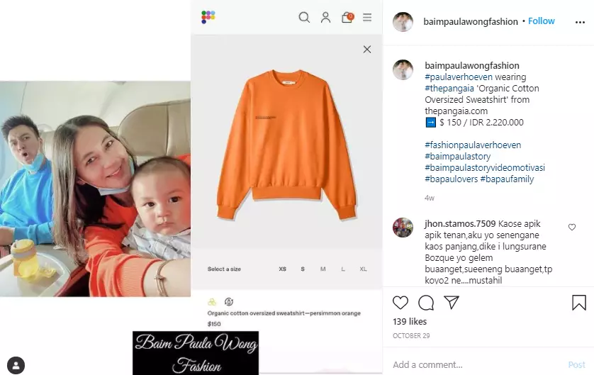 Harga fashion Paula Verhoeven saat momong Kiano Instagram