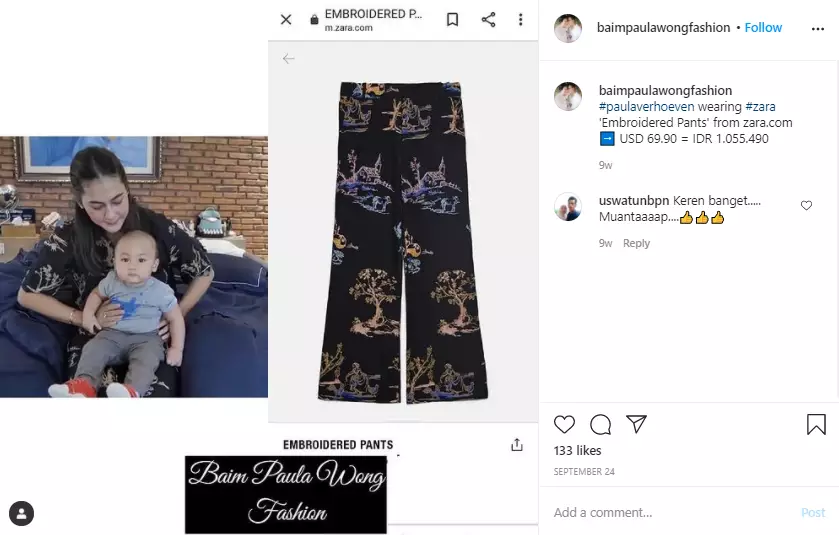 Harga fashion Paula Verhoeven saat momong Kiano Instagram