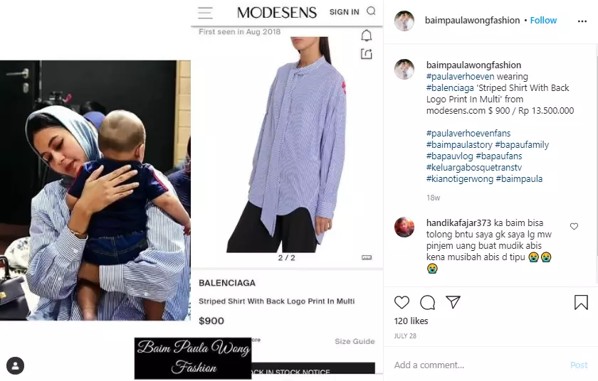Harga fashion Paula Verhoeven saat momong Kiano Instagram