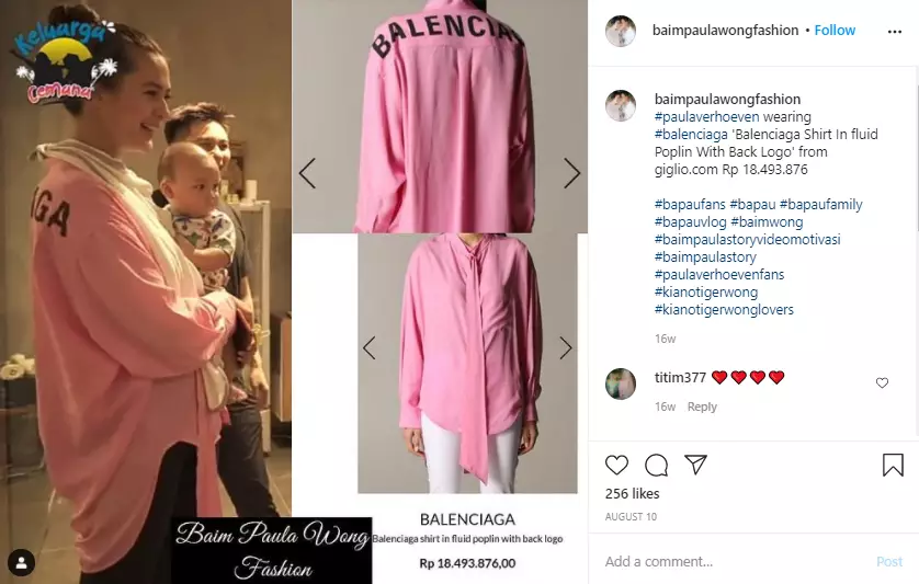 Harga fashion Paula Verhoeven saat momong Kiano Instagram