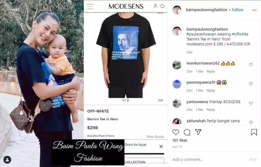 Harga fashion Paula Verhoeven saat momong Kiano Instagram