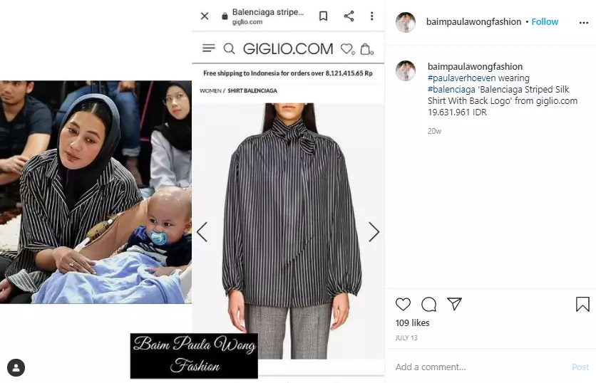 Harga fashion Paula Verhoeven saat momong Kiano Instagram