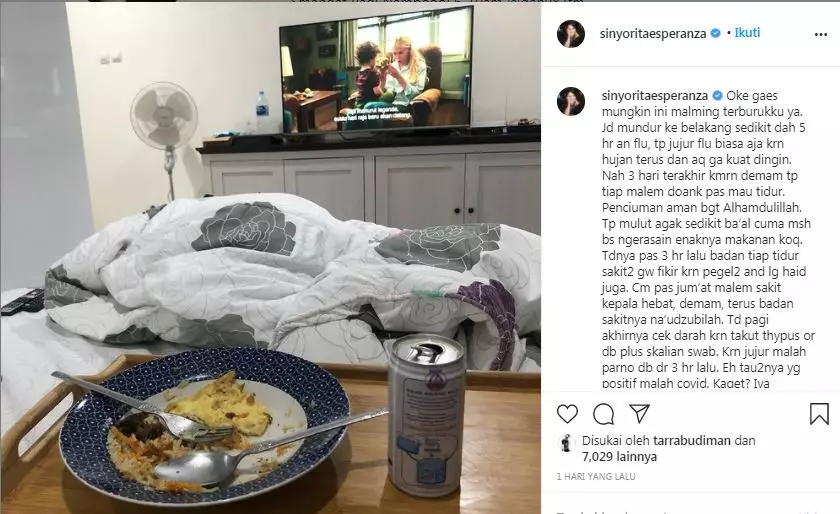 Sinyorita positif Covid-19 © Instagram Sinyorita positif Covid-19 © Instagram