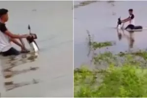 Viral motor tua terjang banjir ini bikin warganet bertanya-tanya