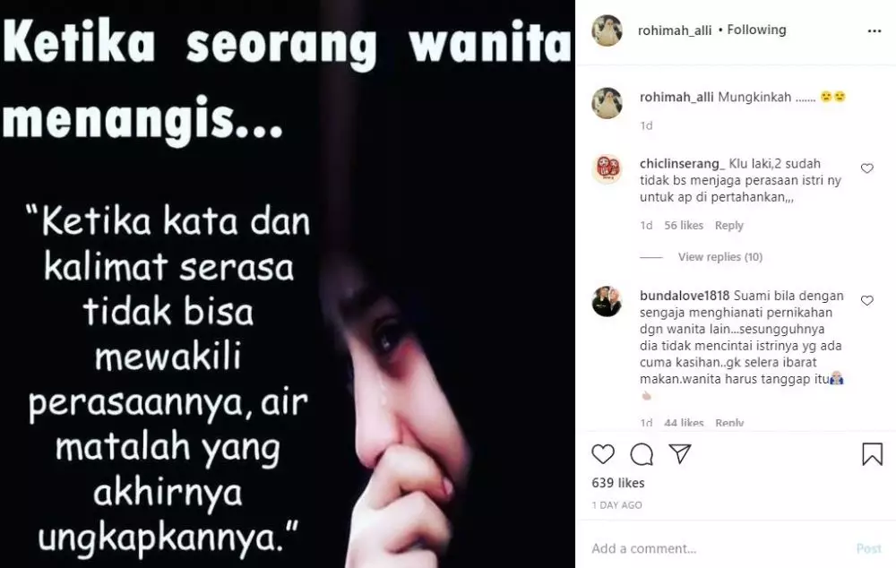 Unggahan Rohimah terenyuh © Instagram Unggahan Rohimah terenyuh © Instagram