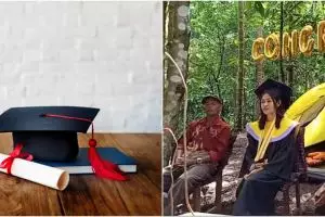 Viral video cewek ikut wisuda dari tengah hutan, alasannya bikin salut