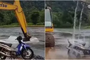 Cuci motor dengan alat berat, endingnya malah ngenes