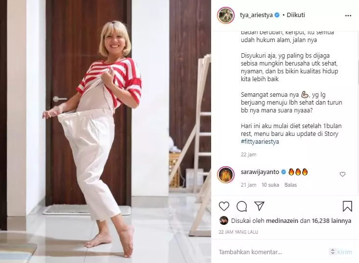 celana kedodoran Tya Ariestya © Instagram celana kedodoran Tya Ariestya © Instagram