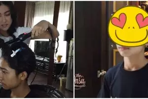 10 Aksi Sarwendah tata rambut Betrand Peto, dibuat bak Oppa Korea