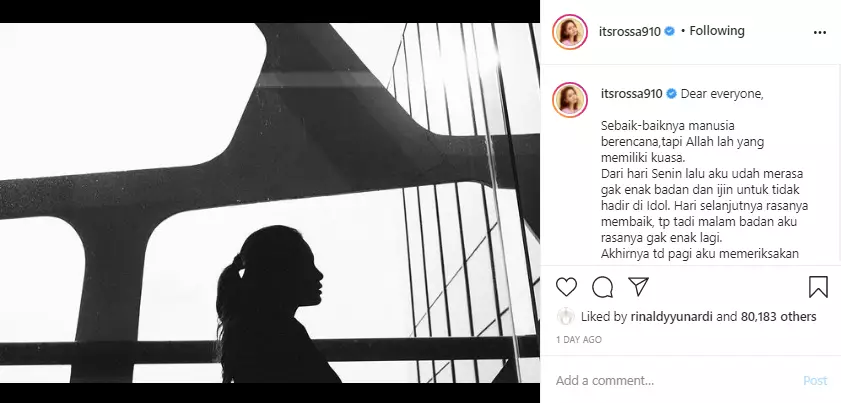 Rossa ungkap penyakit yang dideritanya Instagram Rossa ungkap penyakit yang dideritanya Instagram