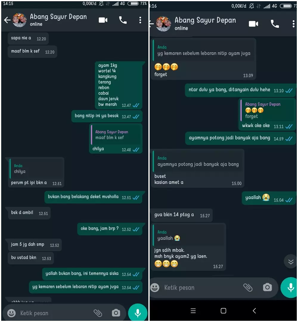 Chat Whatsapp lucu dengan tukang sayur © 2020 brilio.net