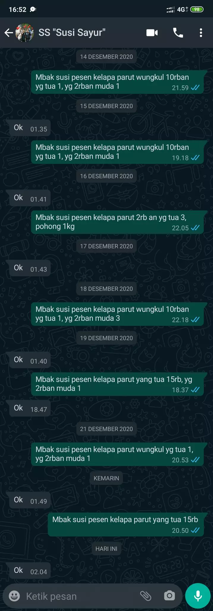 Chat Whatsapp lucu dengan tukang sayur © 2020 brilio.net