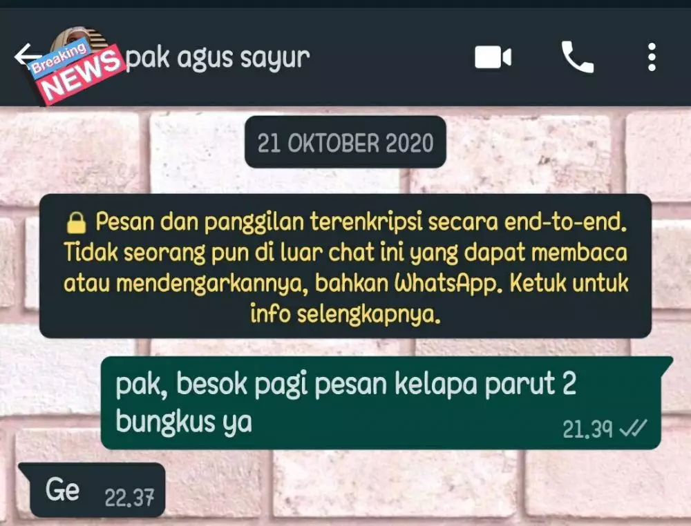 Chat Whatsapp lucu dengan tukang sayur © 2020 brilio.net