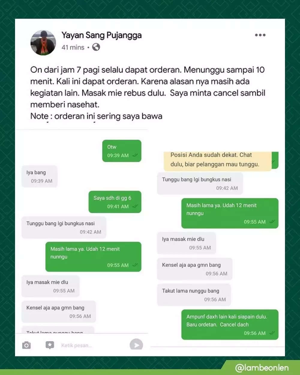 chat ojol tunggu menunggu © Instagram