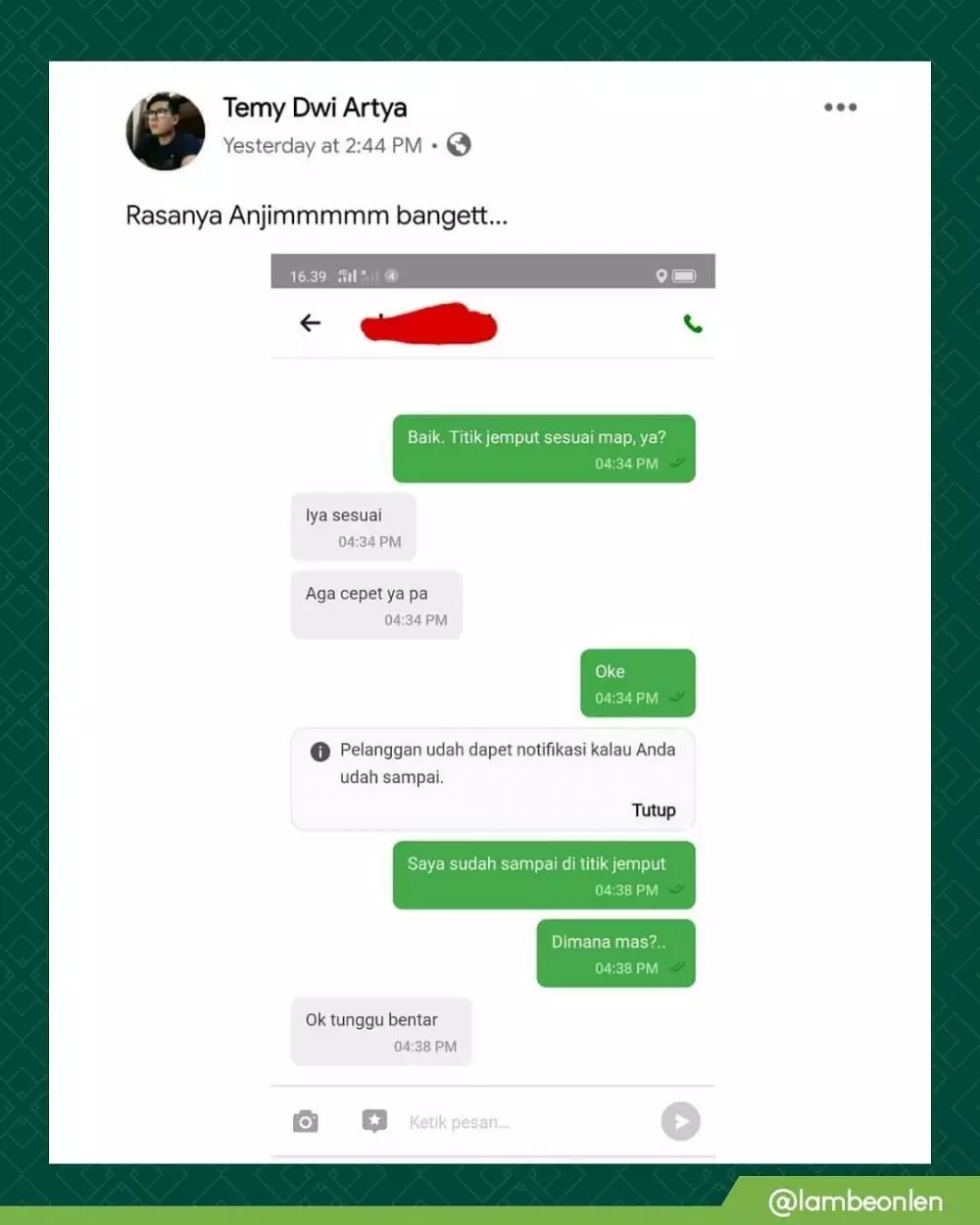 chat ojol tunggu menunggu © Instagram