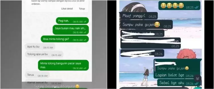 Viral chat wanita pesan ojek online untuk bangunkan pacar