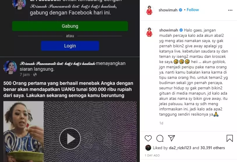 Soimah kesal dimanfaatkan penipu © Instagram
