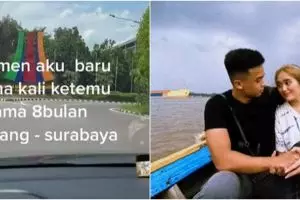 8 Bulan pacaran online, momen pertemuan dua sejoli ini menggemaskan