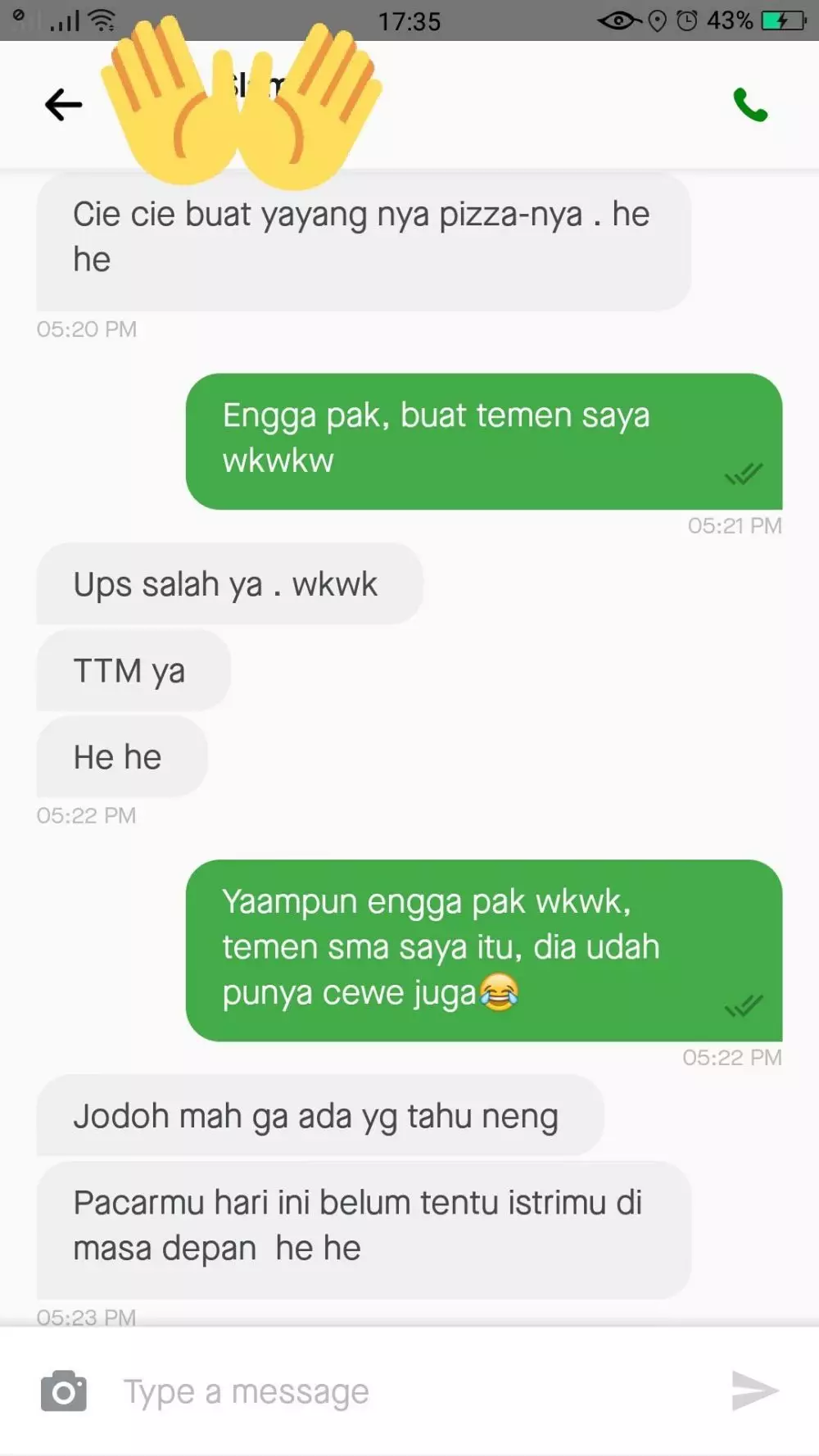 Chat bercanda ojek online © Twitter Chat bercanda ojek online © Twitter