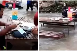 8 Potret restoran viral terletak di tengah sungai, arus air disorot