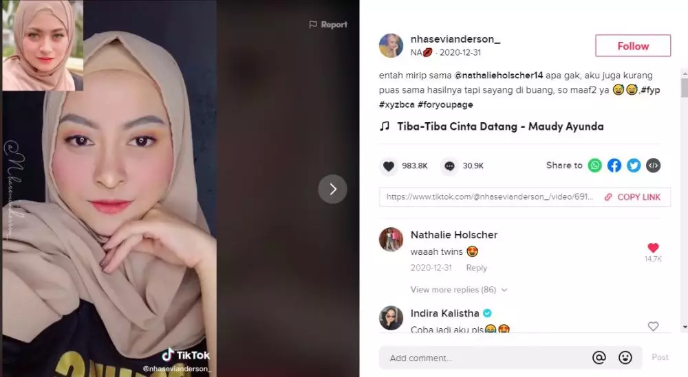 Kreator TikTok dandan ala Nathalie Holscher © TikTok