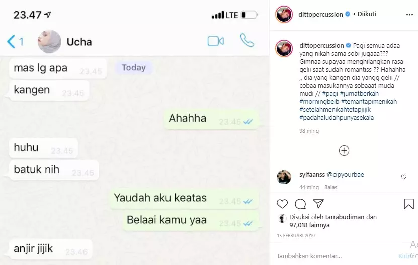 Isi chat pasangan seleb © Instagram