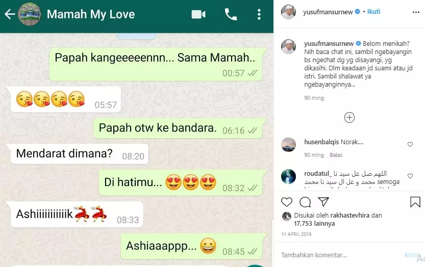 Isi chat pasangan seleb © Instagram