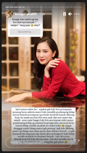 Respon Bunga Zainal disebut menikah karena harta Instagram