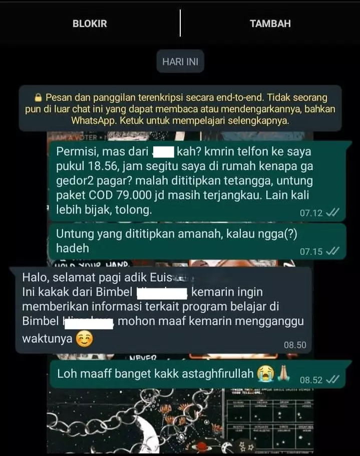 Chat kocak dari kurir © Twitter Chat kocak dari kurir © Twitter