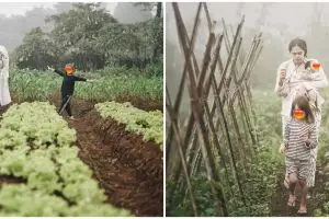 9 Momen liburan awal tahun Ringgo Agus & keluarga, panen di kebun