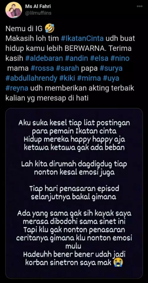 Curhatan lucu Ikatan Cinta © berbagai sumber