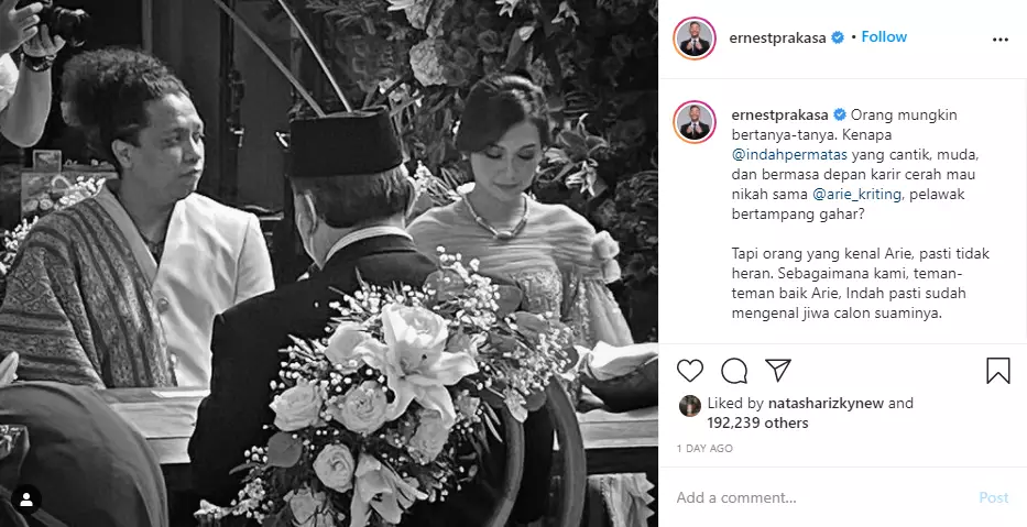 Indah Permatasari buka suara soal pernikahannya Instagram Indah Permatasari buka suara soal pernikahannya Instagram